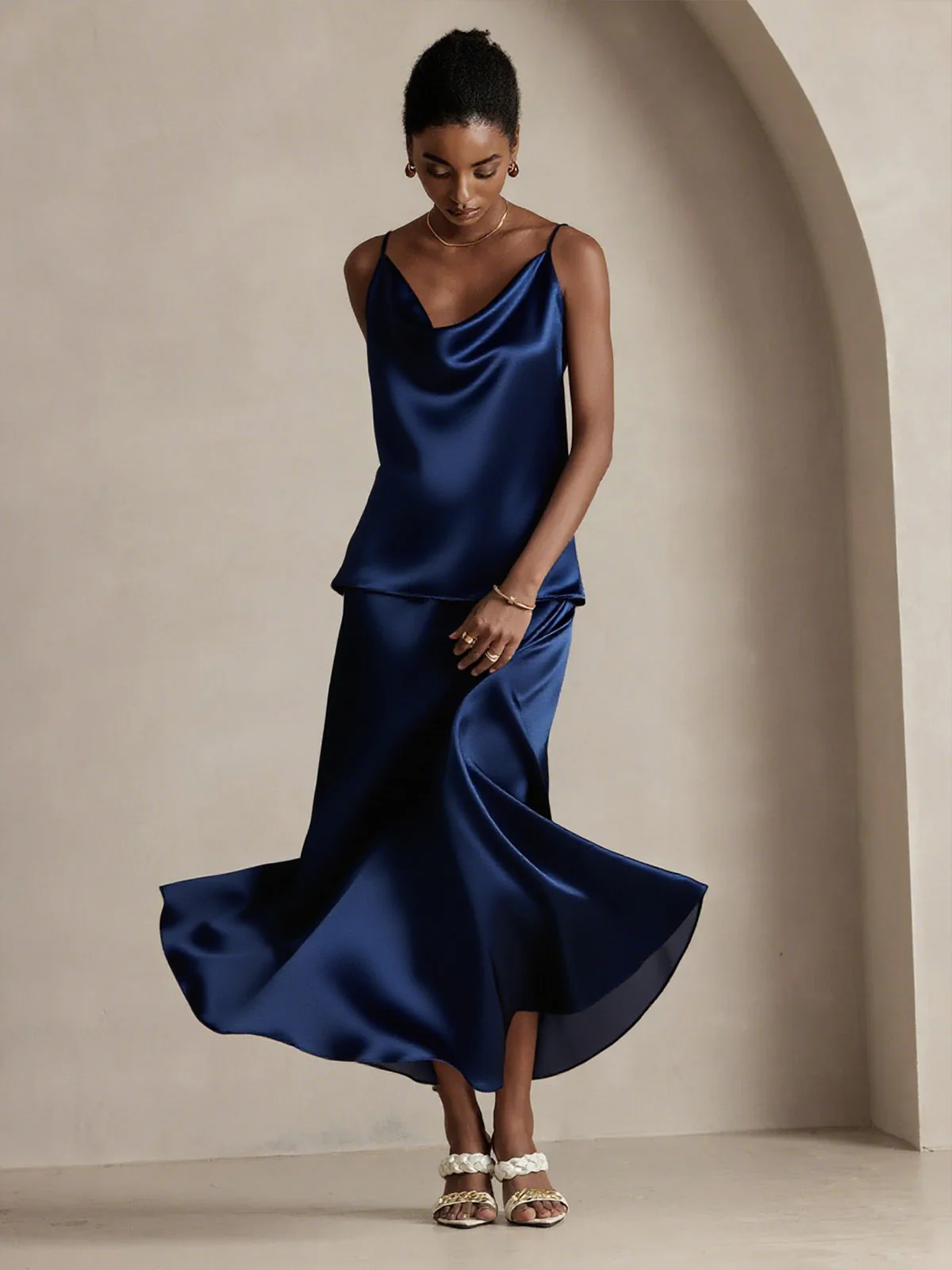 Jupe Longue Évasée En Soie 19Momme Avec Doublure - Image 11