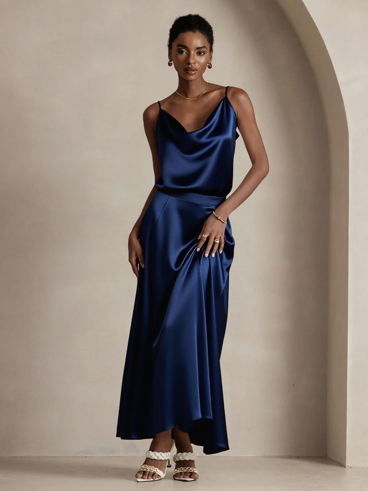 Jupe Longue Évasée En Soie 19Momme Avec Doublure - Image 13