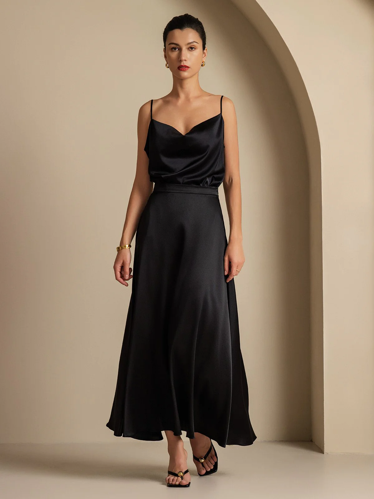 Jupe Longue Évasée En Soie 19Momme Avec Doublure - Image 15