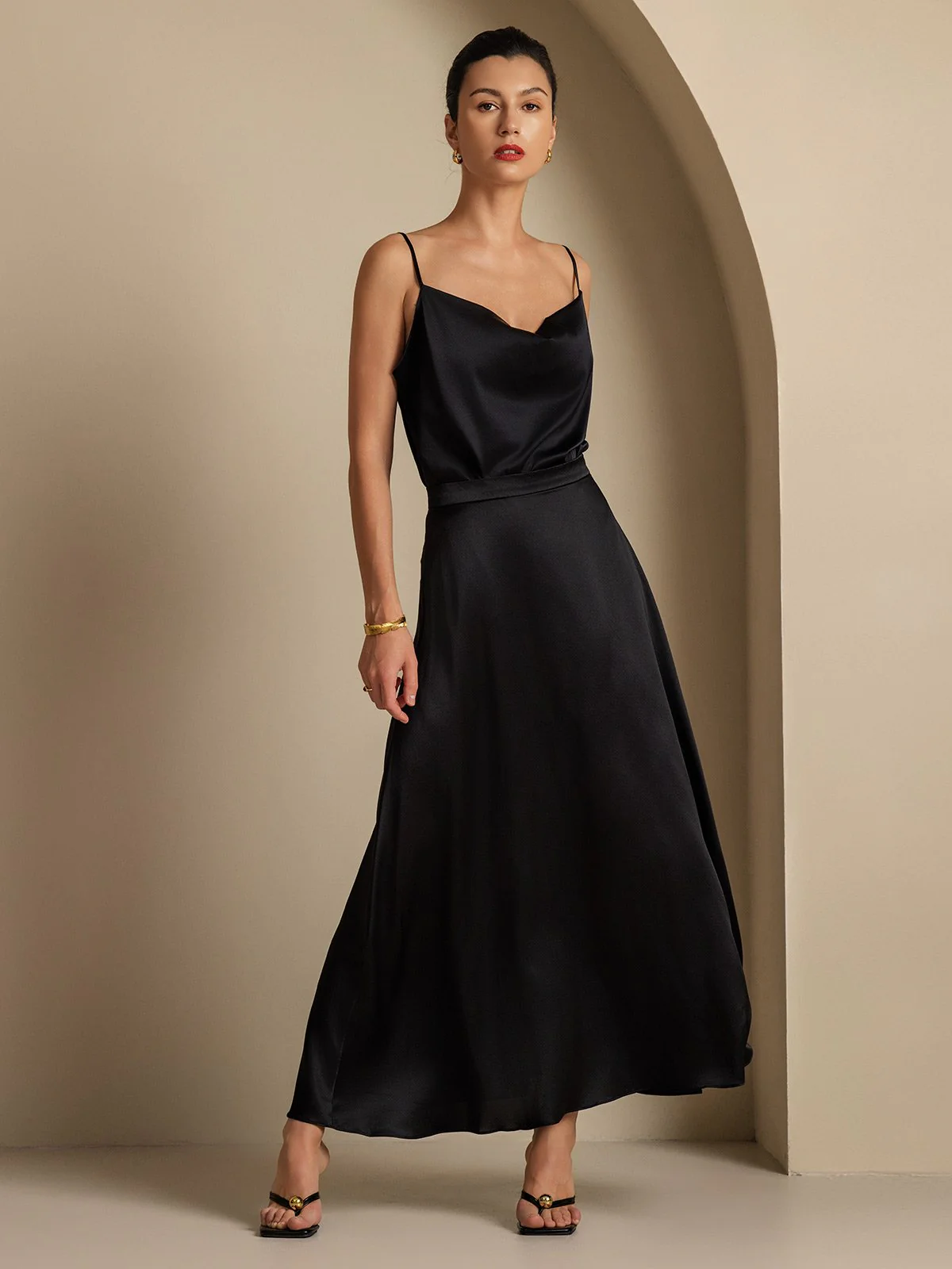 Jupe Longue Évasée En Soie 19Momme Avec Doublure - Image 17