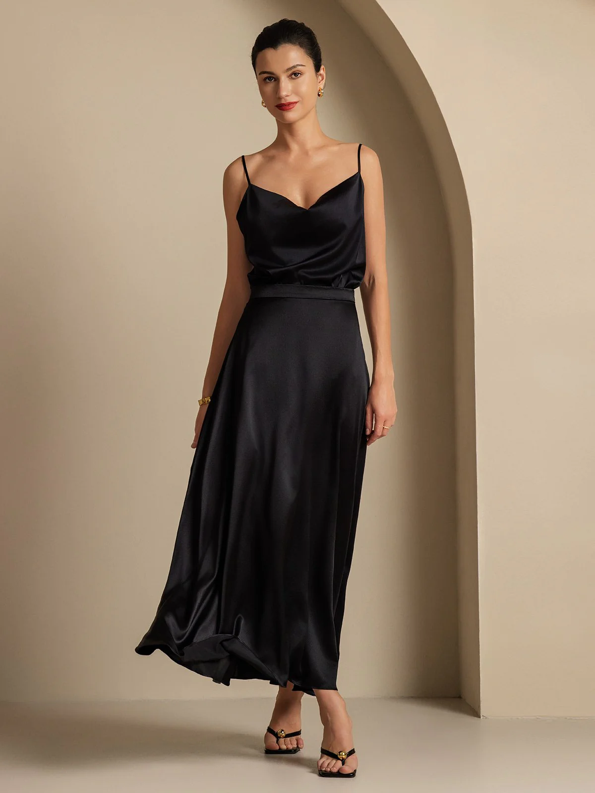 Jupe Longue Évasée En Soie 19Momme Avec Doublure - Image 18