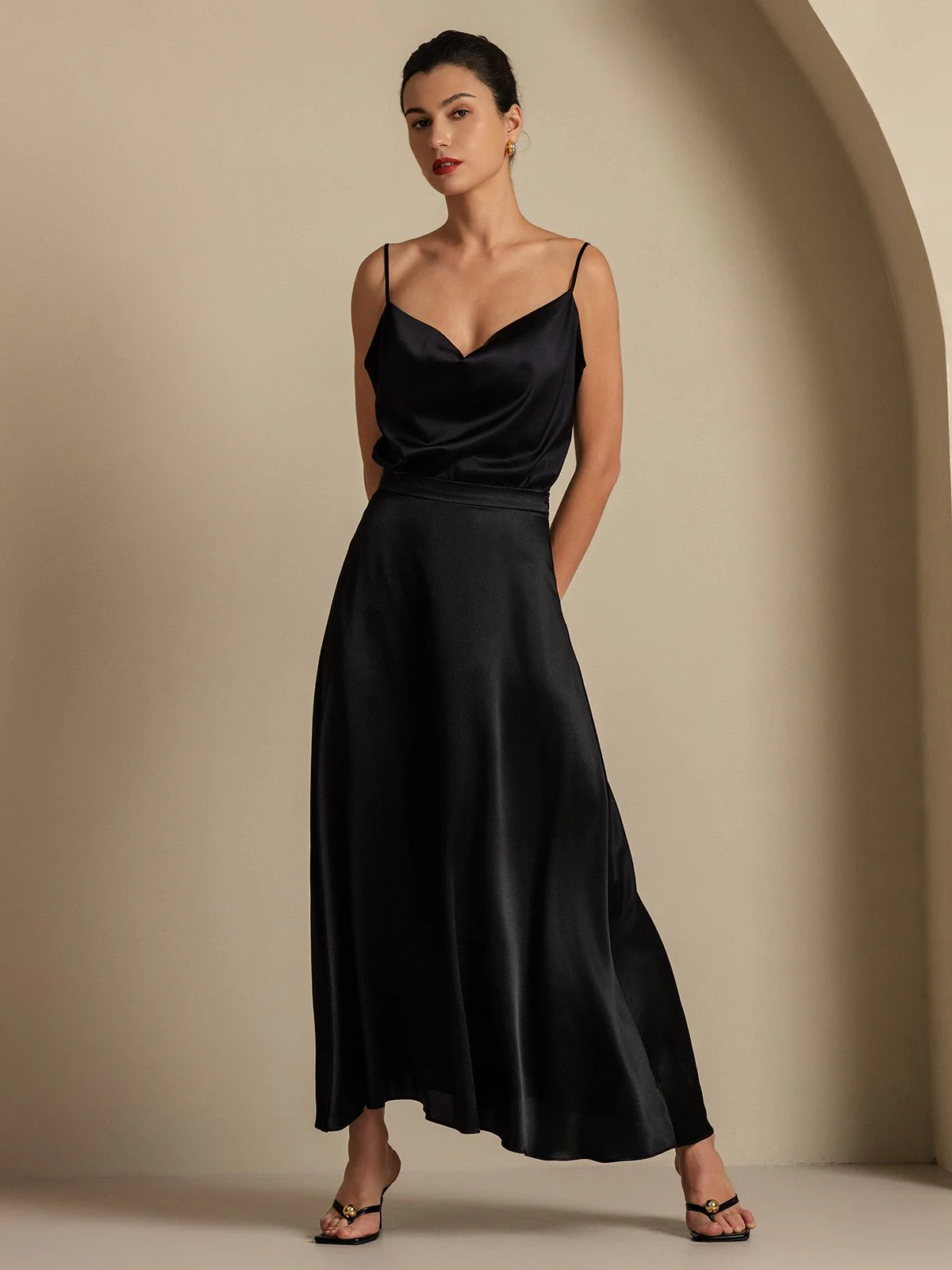 Jupe Longue Évasée En Soie 19Momme Avec Doublure - Image 19