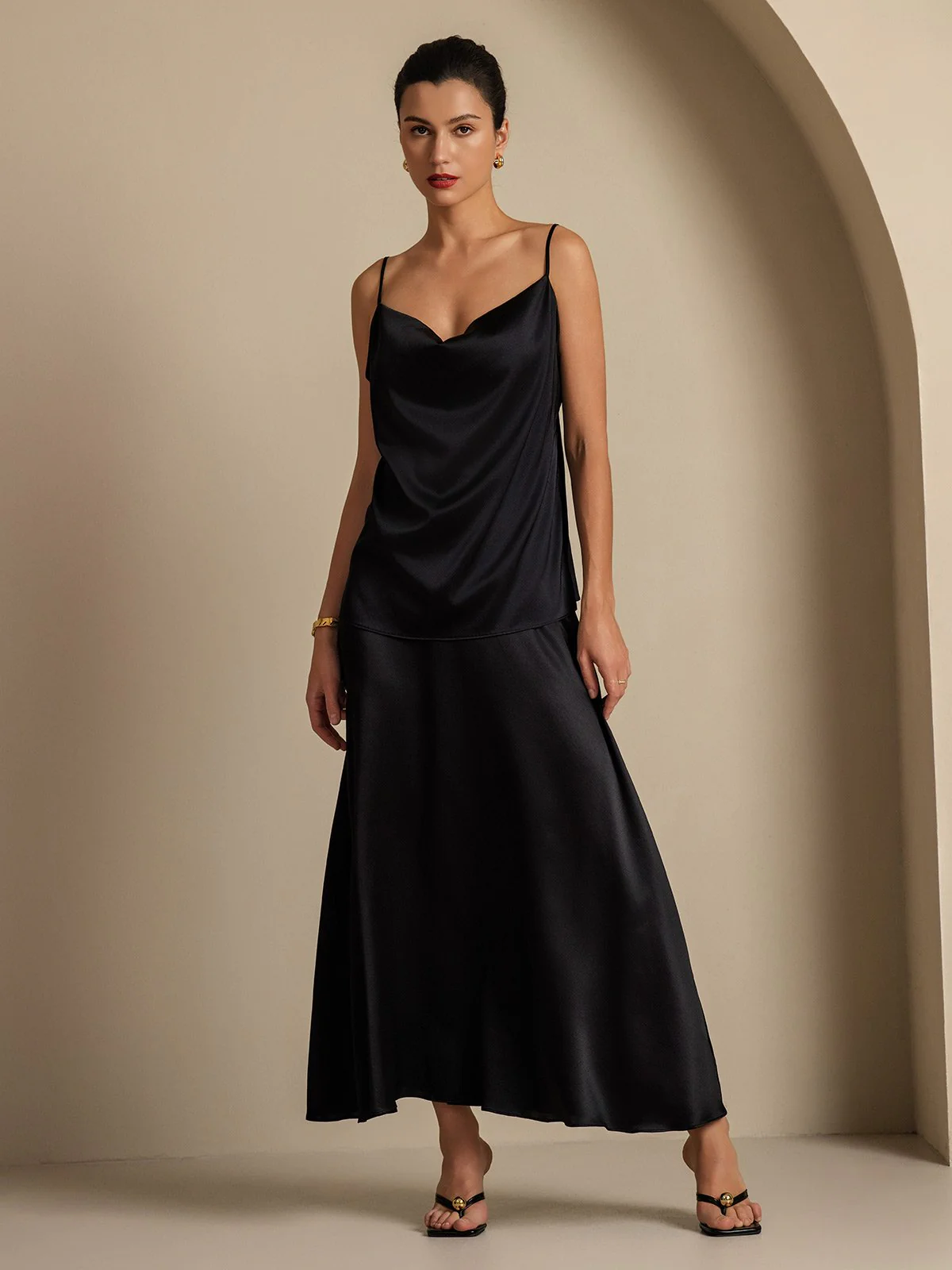 Jupe Longue Évasée En Soie 19Momme Avec Doublure - Image 20