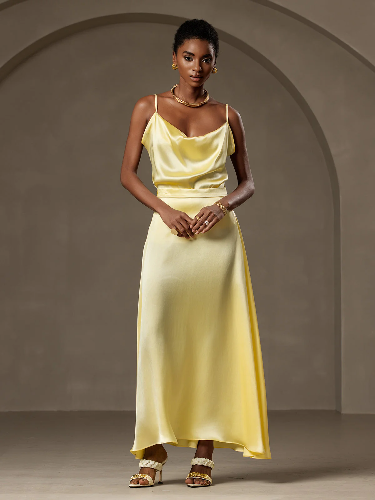 Jupe Longue Évasée En Soie 19Momme Avec Doublure - Image 23