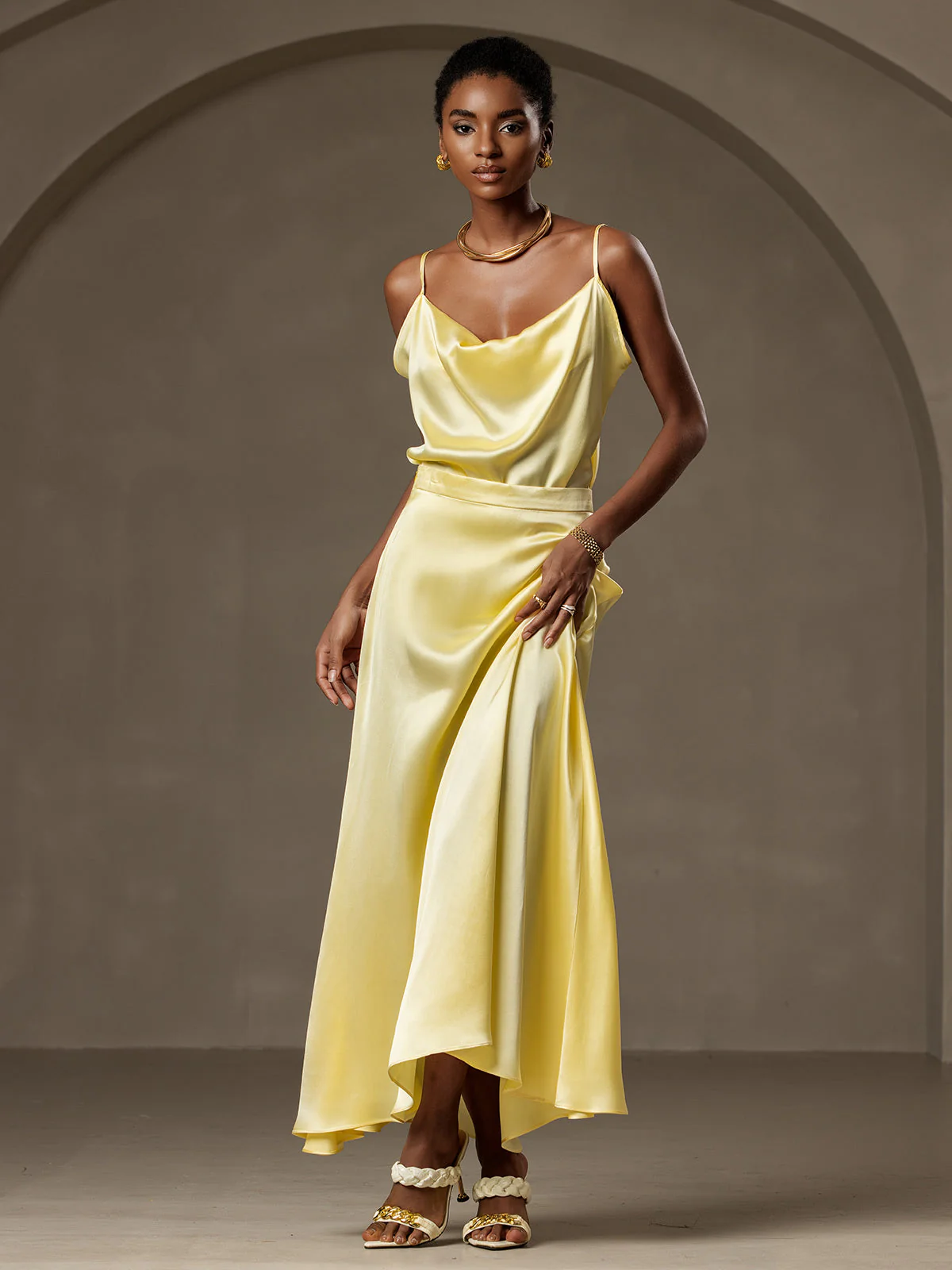 Jupe Longue Évasée En Soie 19Momme Avec Doublure - Image 25