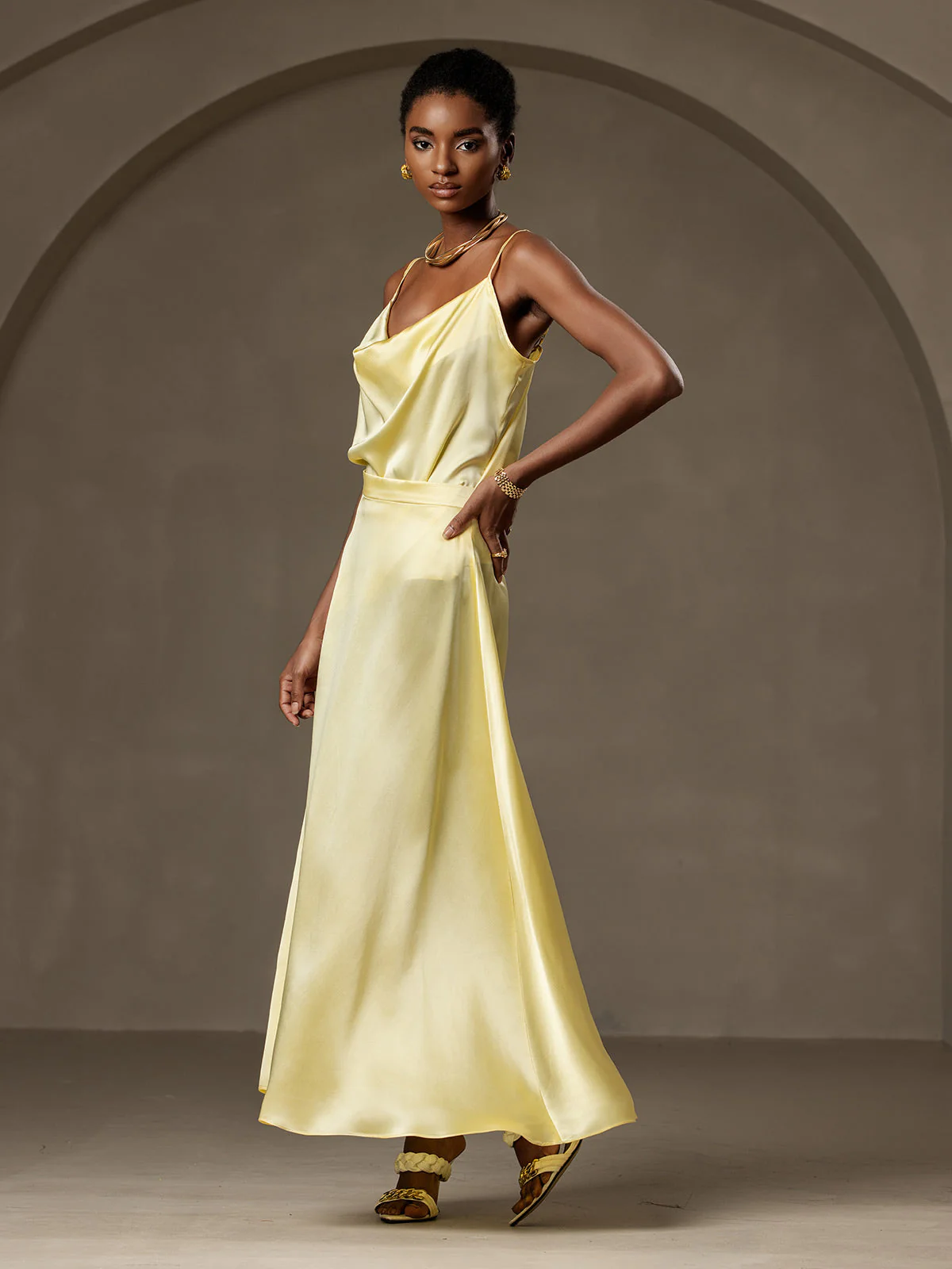 Jupe Longue Évasée En Soie 19Momme Avec Doublure - Image 27