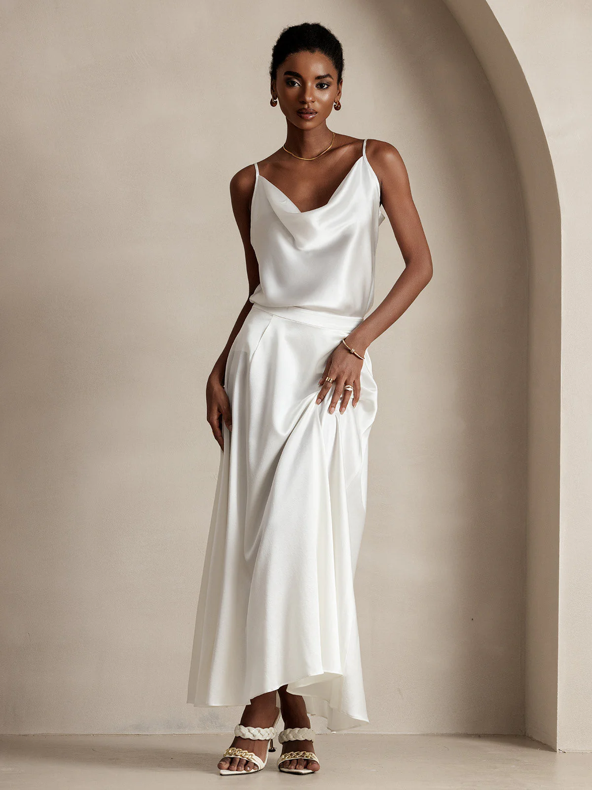 Jupe Longue Évasée En Soie 19Momme Avec Doublure - Image 4