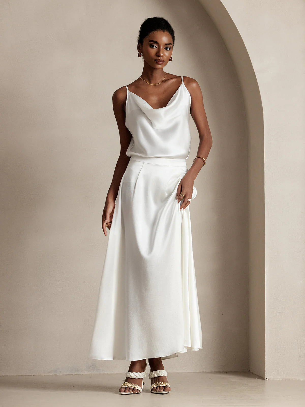 Jupe Longue Évasée En Soie 19Momme Avec Doublure - Image 5