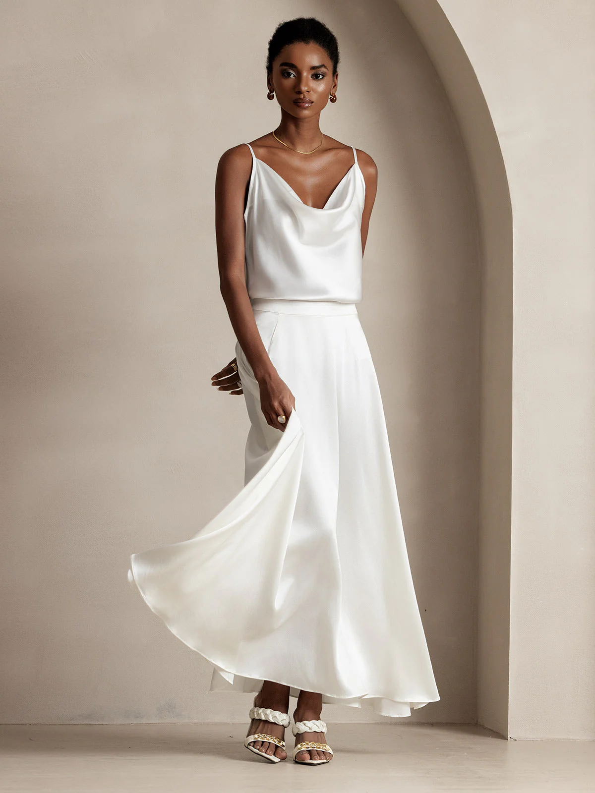 Jupe Longue Évasée En Soie 19Momme Avec Doublure - Image 6