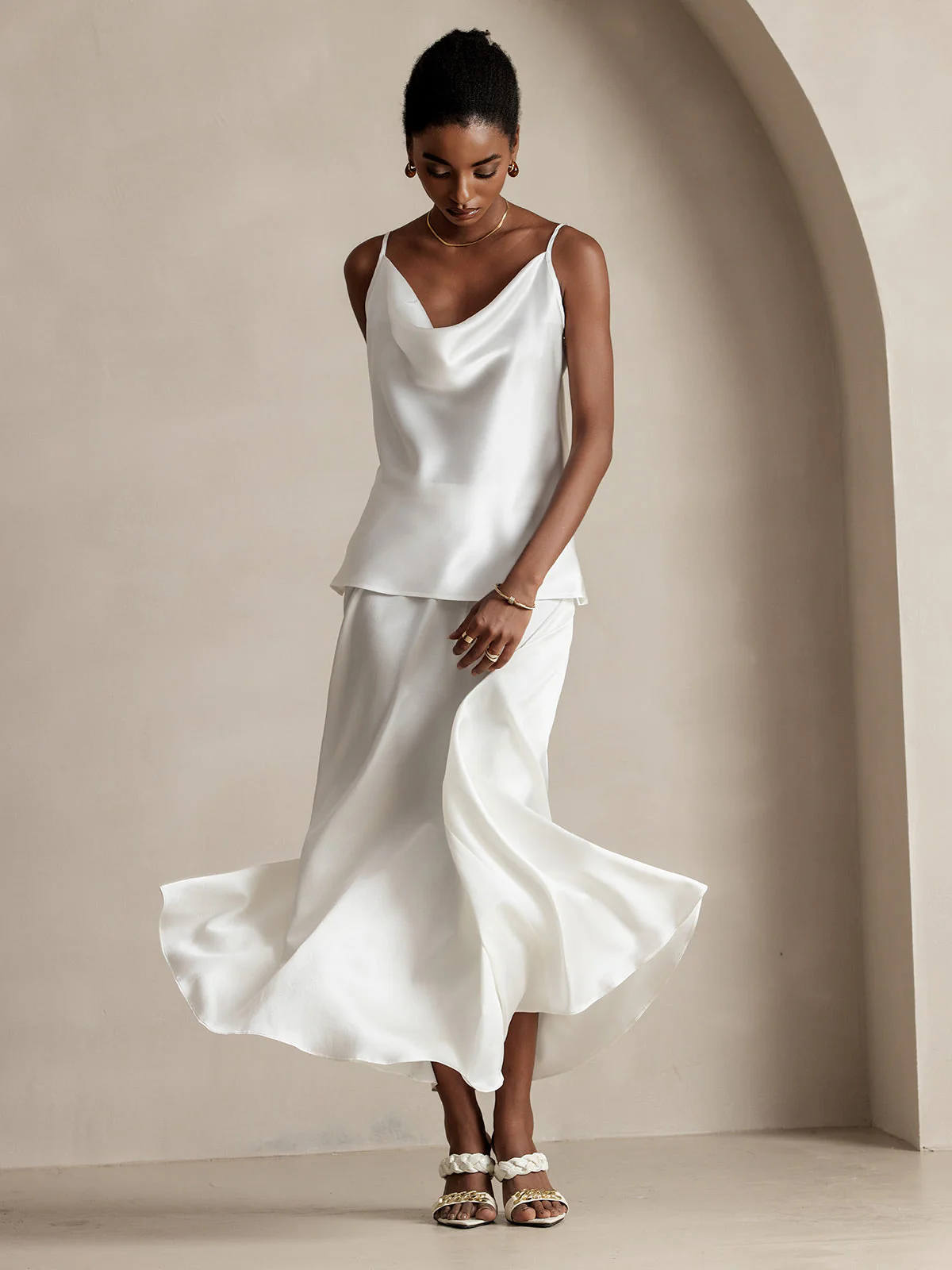 Jupe Longue Évasée En Soie 19Momme Avec Doublure - Image 7