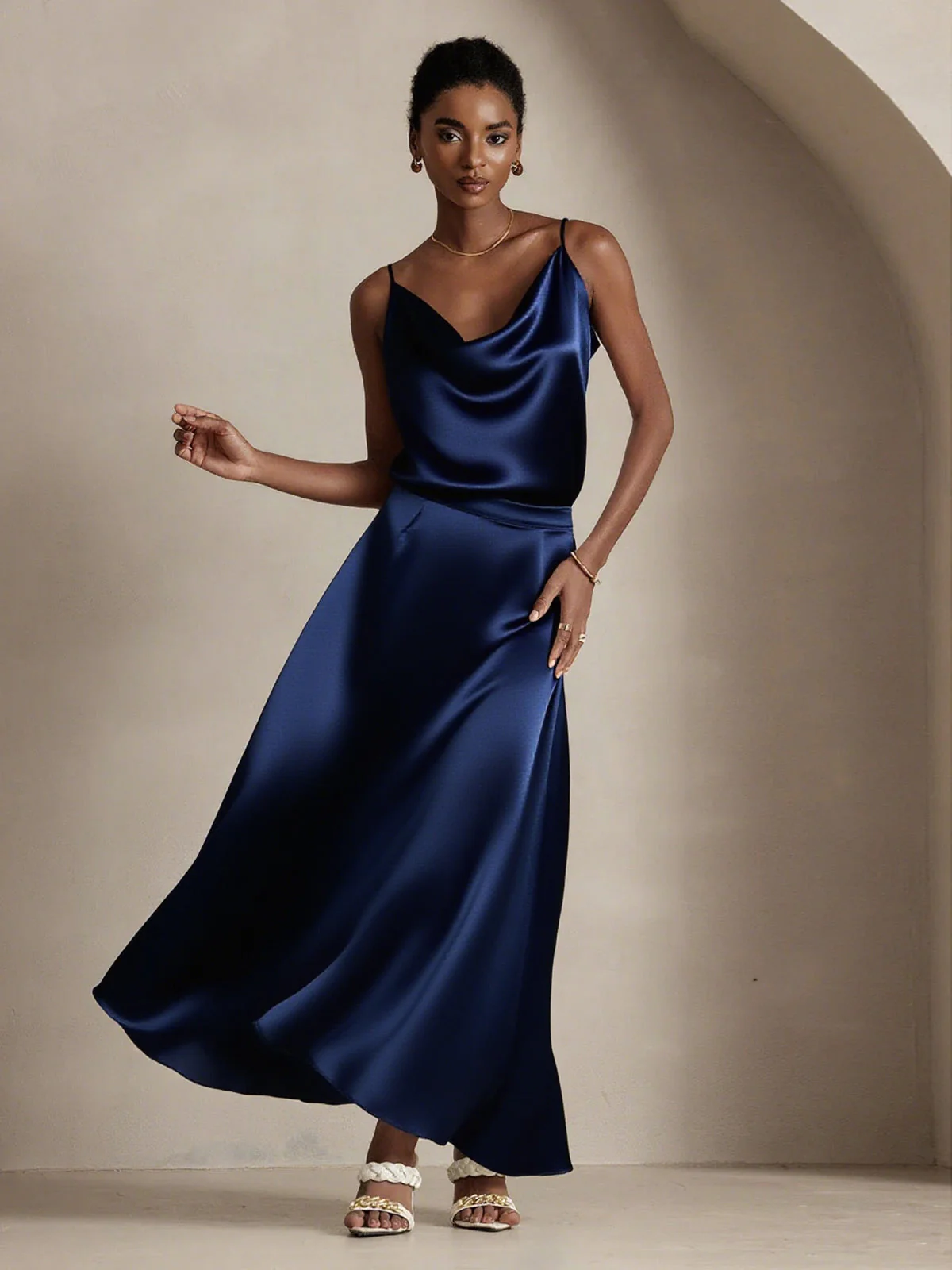 Jupe Longue Évasée En Soie 19Momme Avec Doublure - Image 8