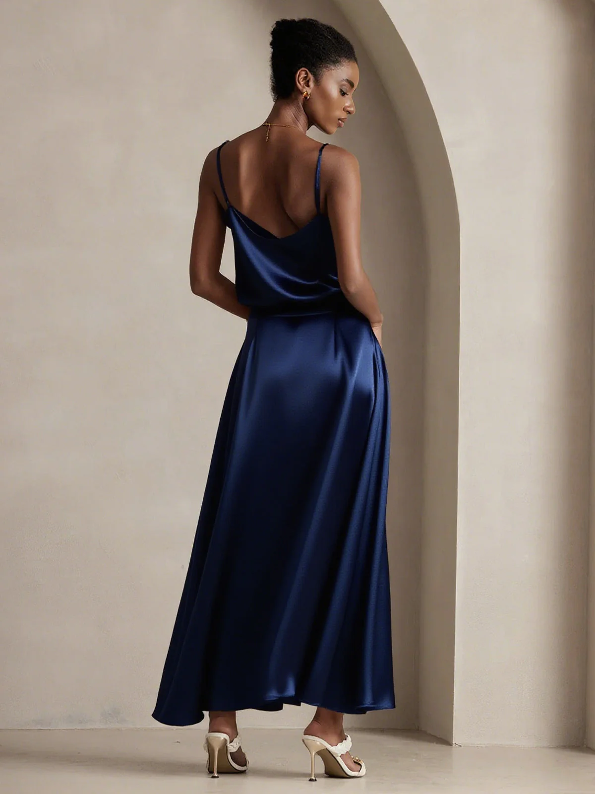 Jupe Longue Évasée En Soie 19Momme Avec Doublure - Image 9