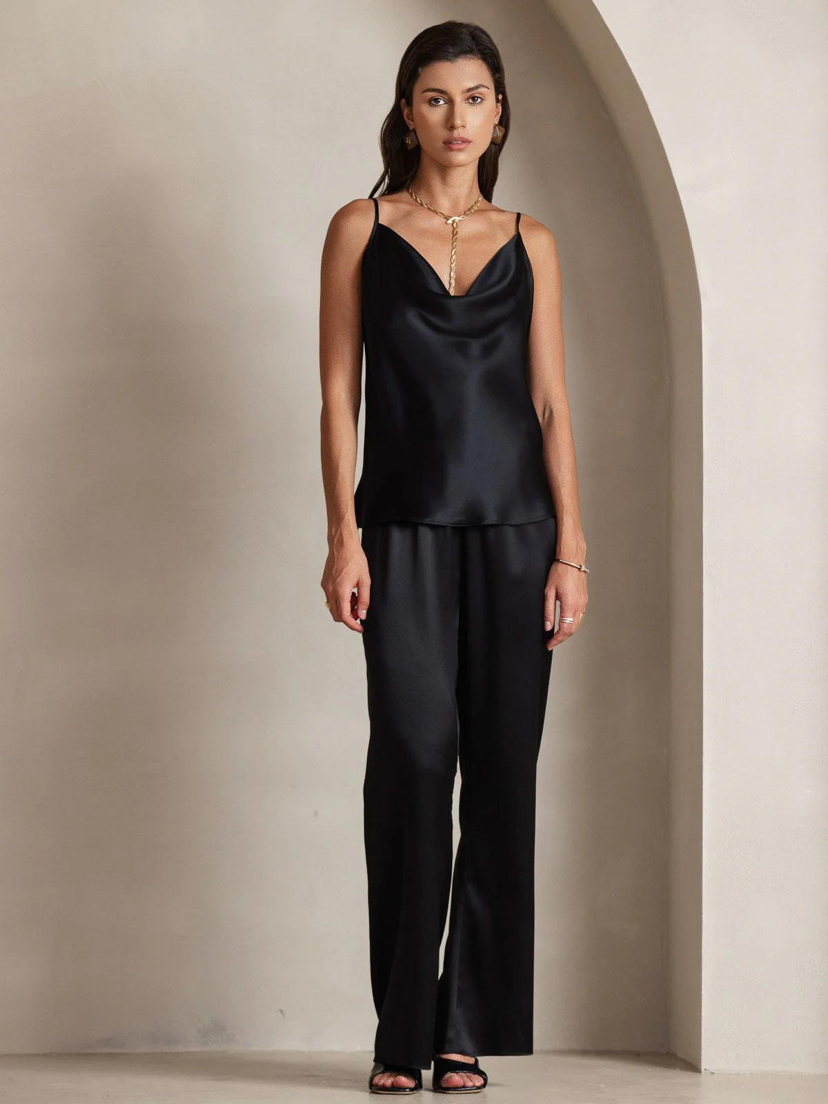 19Momme Soie Col Bénitier Bretelles Spaghetti Camisole Haut Débardeur - Image 15