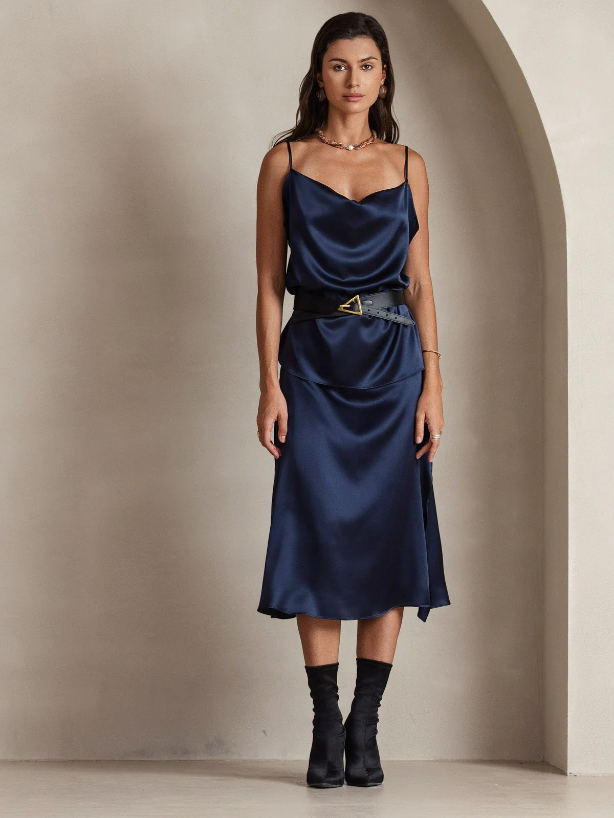 19Momme Soie Col Bénitier Bretelles Spaghetti Camisole Haut Débardeur - Image 20