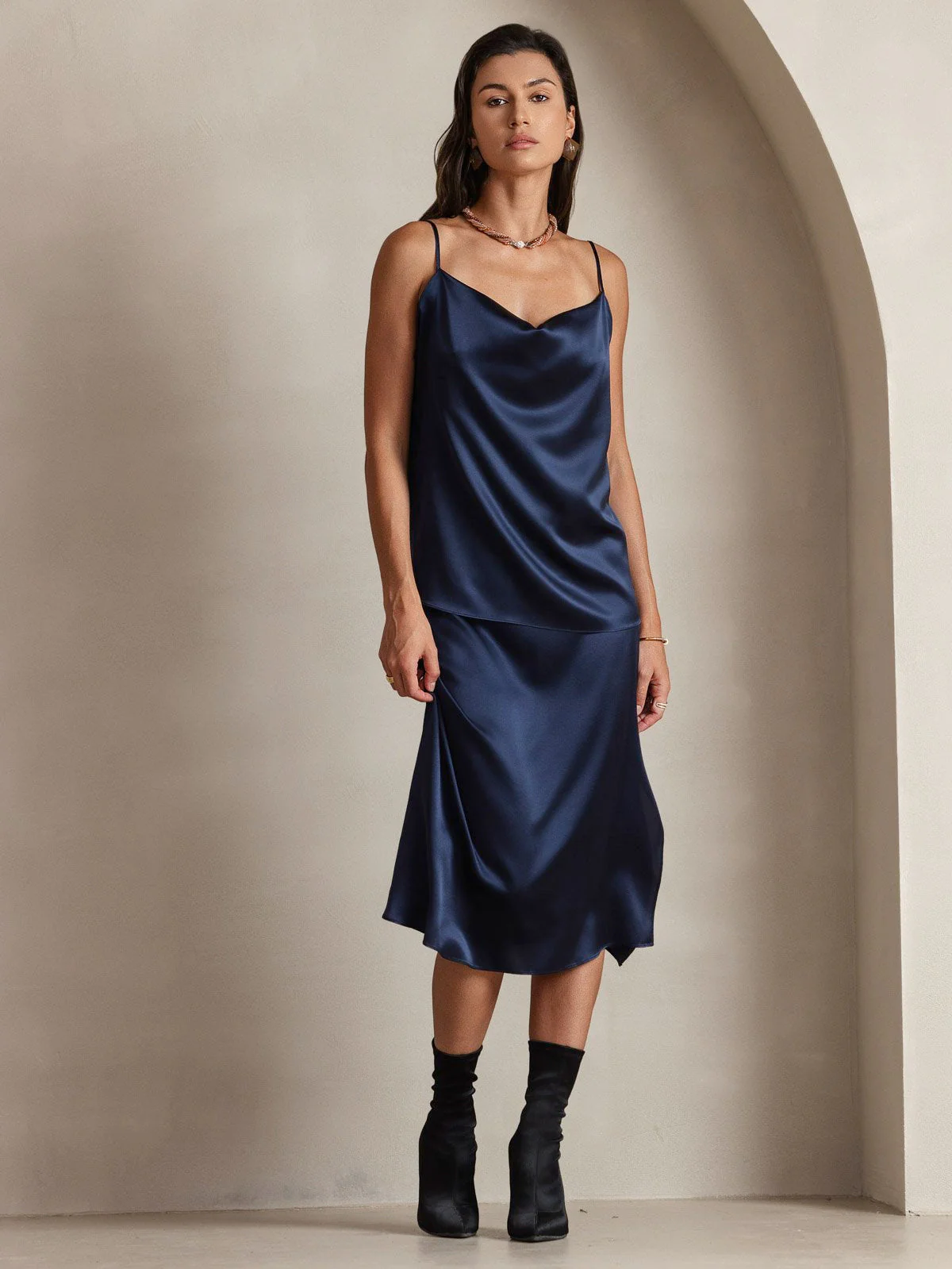 19Momme Soie Col Bénitier Bretelles Spaghetti Camisole Haut Débardeur - Image 23