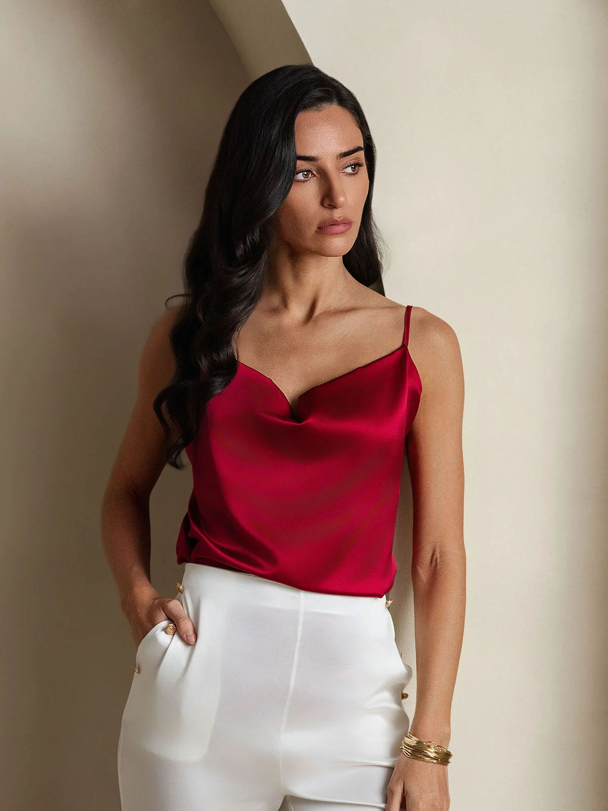 19Momme Soie Col Bénitier Bretelles Spaghetti Camisole Haut Débardeur - Image 26