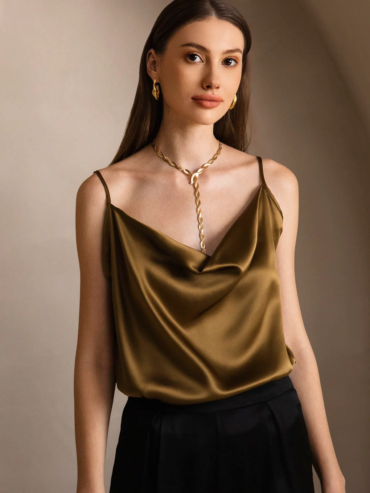 19Momme Soie Col Bénitier Bretelles Spaghetti Camisole Haut Débardeur - Image 39