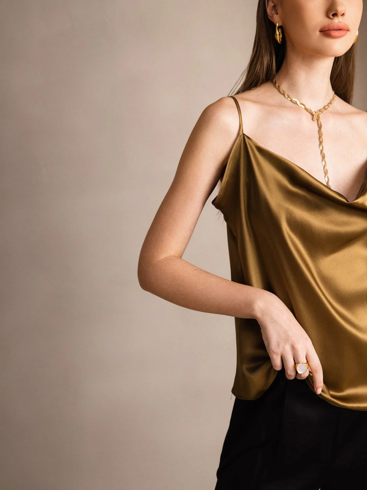 19Momme Soie Col Bénitier Bretelles Spaghetti Camisole Haut Débardeur - Image 40