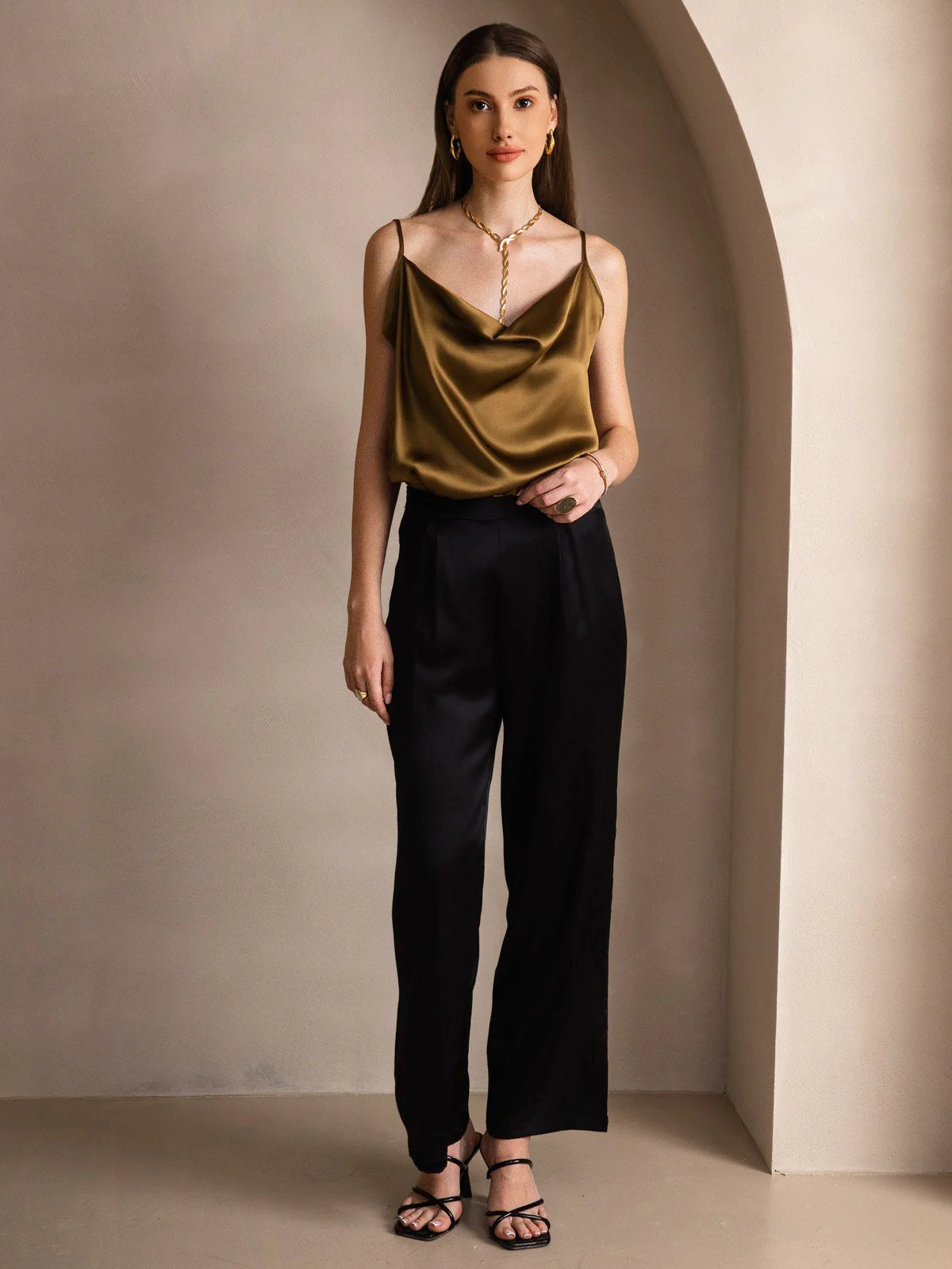 19Momme Soie Col Bénitier Bretelles Spaghetti Camisole Haut Débardeur - Image 42