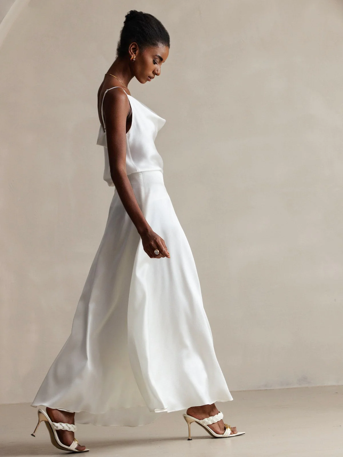 19Momme Soie Col Bénitier Bretelles Spaghetti Camisole Haut Débardeur - Image 5