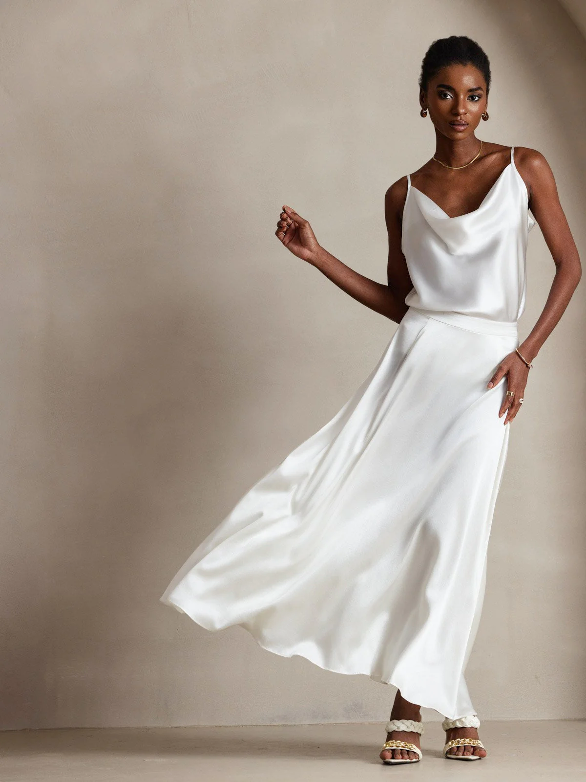 19Momme Soie Col Bénitier Bretelles Spaghetti Camisole Haut Débardeur - Image 6