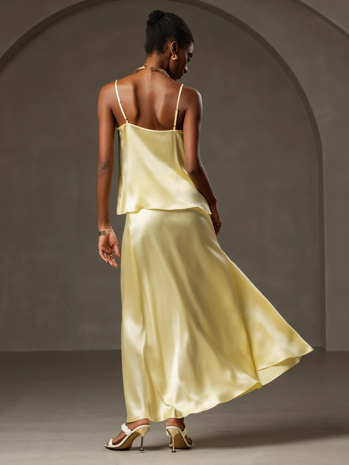 19Momme Soie Col Bénitier Bretelles Spaghetti Camisole Haut Débardeur - Image 63