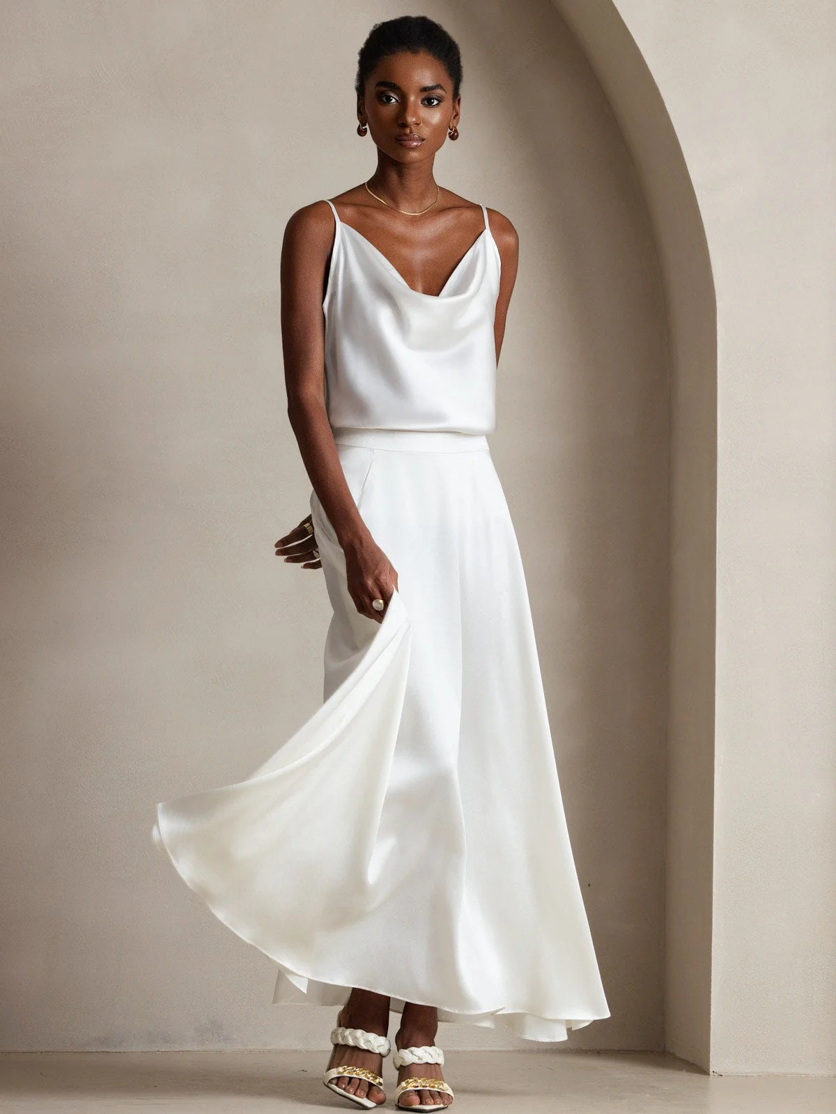 19Momme Soie Col Bénitier Bretelles Spaghetti Camisole Haut Débardeur - Image 7