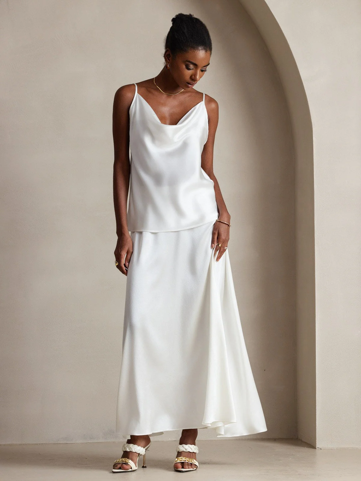 19Momme Soie Col Bénitier Bretelles Spaghetti Camisole Haut Débardeur - Image 8